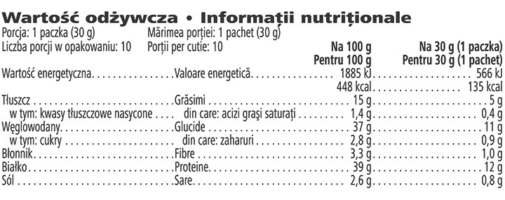 Chipsuri Proteice - Informații nutriționale